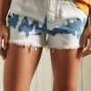 Superdry CUT OFF - Denim Shorts - Bleach White Tie Dye