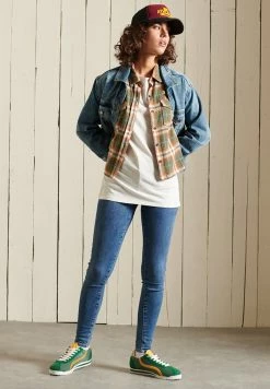 Superdry HERITAGE CHECK CROPPED - Button-down Blouse - Drayton Check Olive