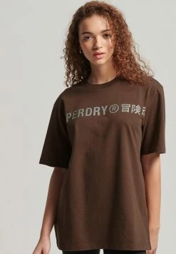 Superdry CODE LINEAR LOOSE - Print T-shirt - Rock Brown
