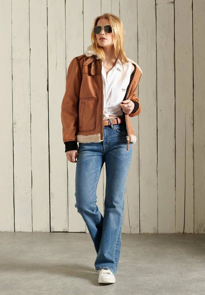 Superdry Flight - Leather Jacket - Tan 1 Superdry Flight - Leather Jacket - Tan