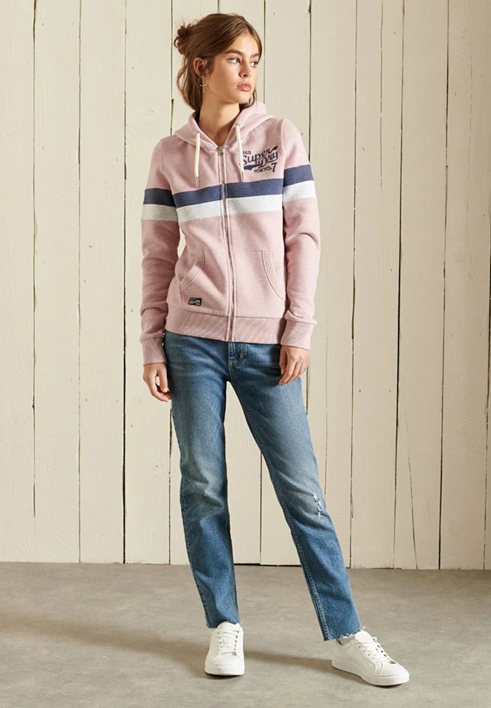 Superdry Zip-up Sweatshirt - Soft Pink Marl 1 Superdry Zip-up Sweatshirt - Soft Pink Marl