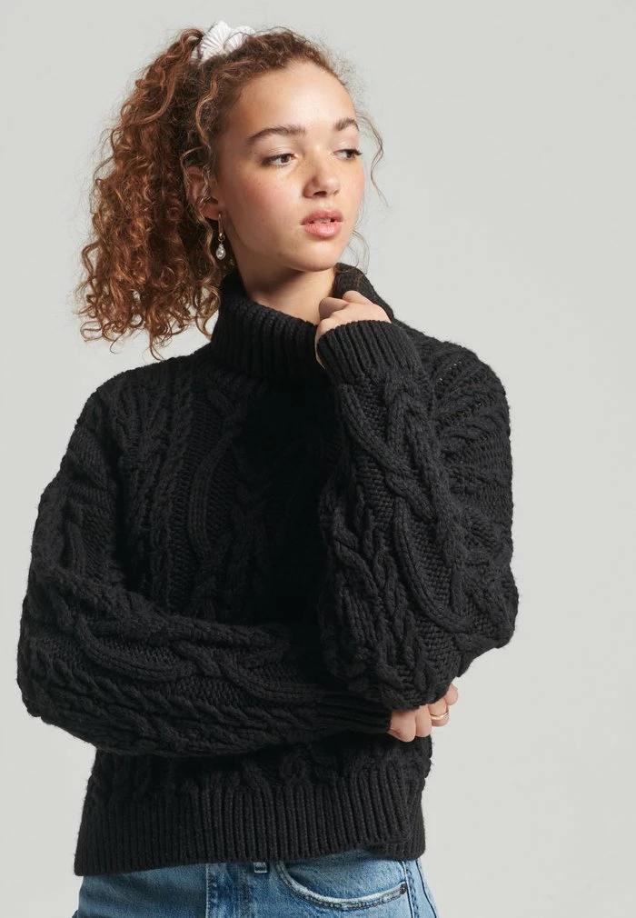 Superdry VINTAGE HIGH NECK - Jumper - Black 1 Superdry VINTAGE HIGH NECK - Jumper - Black