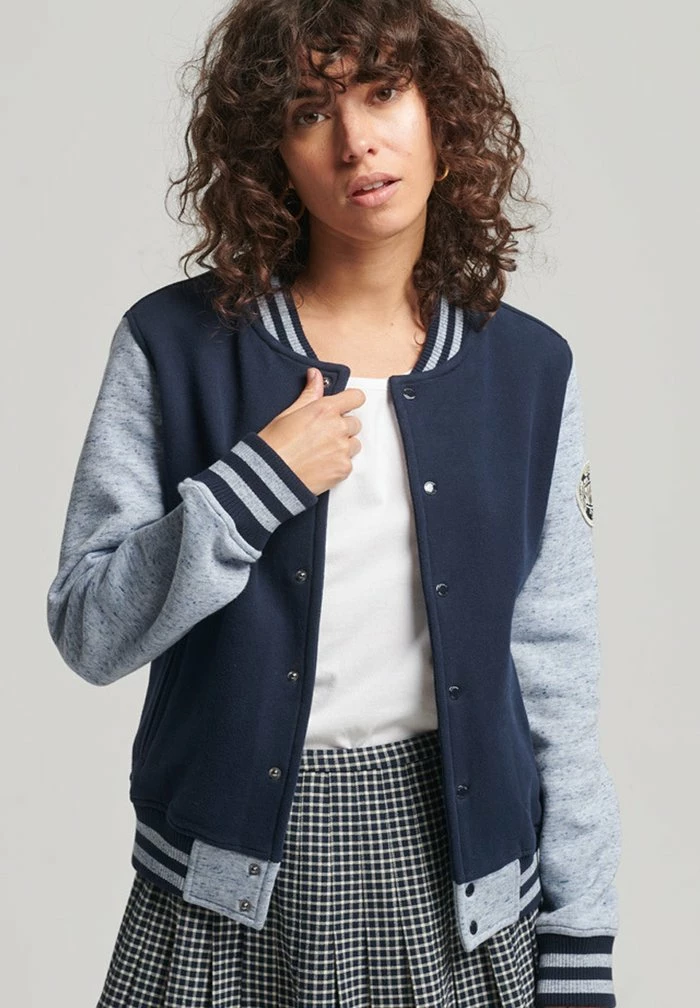 Superdry VINTAGE VARSITY - Bomber Jacket - Rich Navy La Blue Marl 1 Superdry VINTAGE VARSITY - Bomber Jacket - Rich Navy La Blue Marl