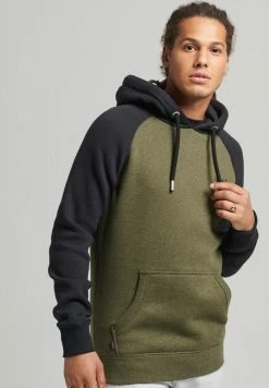 Superdry VINTAGE LOGO BASEBALL - Hoodie - Olive Marl Black
