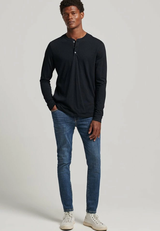 Superdry HENLEY - Long Sleeved Top - Black 1 Superdry HENLEY - Long Sleeved Top - Black