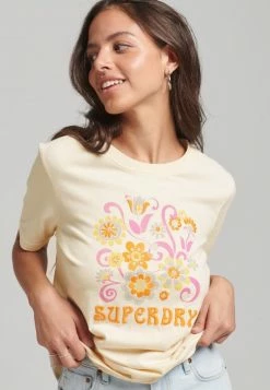 Superdry BRAND MARK FLORAL - Print T-shirt - Oatmeal