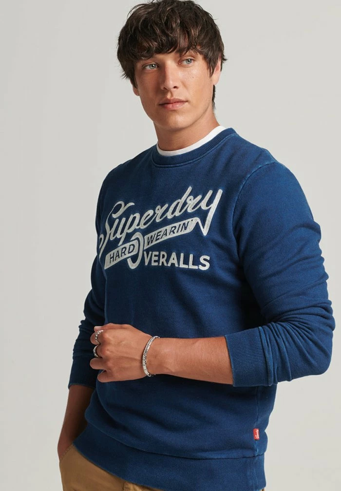 Superdry WALL SIGN - Sweatshirt - Malta Blue Indigo Wash 1 Superdry WALL SIGN - Sweatshirt - Malta Blue Indigo Wash