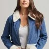 Superdry BORG LINED INDIE - Denim Jacket - Mid Wash Indigo