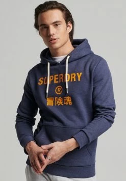 Superdry VINTAGE CORPORATION LOGO MARL - Hoodie - Princedom Blue Marl