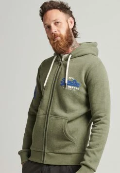 Superdry CLASSIC GRAPHIC LOGO - Zip-up Sweatshirt - Thrift Olive Marl