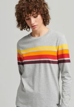 Superdry CALI STRIPE - Long Sleeved Top - Light Grey Marl