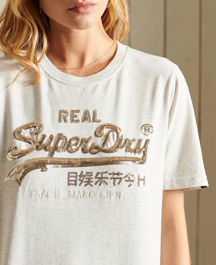 Superdry VINTAGE LOGO BOHO SPARKLE - Print T-shirt - Oatmeal Marl 3 Superdry VINTAGE LOGO BOHO SPARKLE - Print T-shirt - Oatmeal Marl - Image 3
