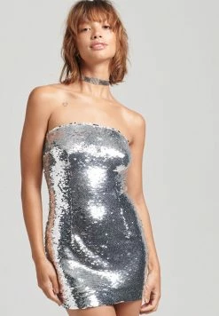 Superdry SEQUIN - Cocktail Dress / Party Dress - Silver Scale Sequin