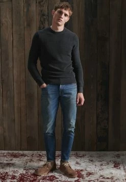 Superdry ACADEMY DYED TEXTURE - Jumper - Washed Carbon Black
