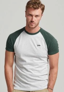 Superdry VINTAGE BASEBALL - Print T-shirt - Glacier Grey Marl , Buck Green Marl