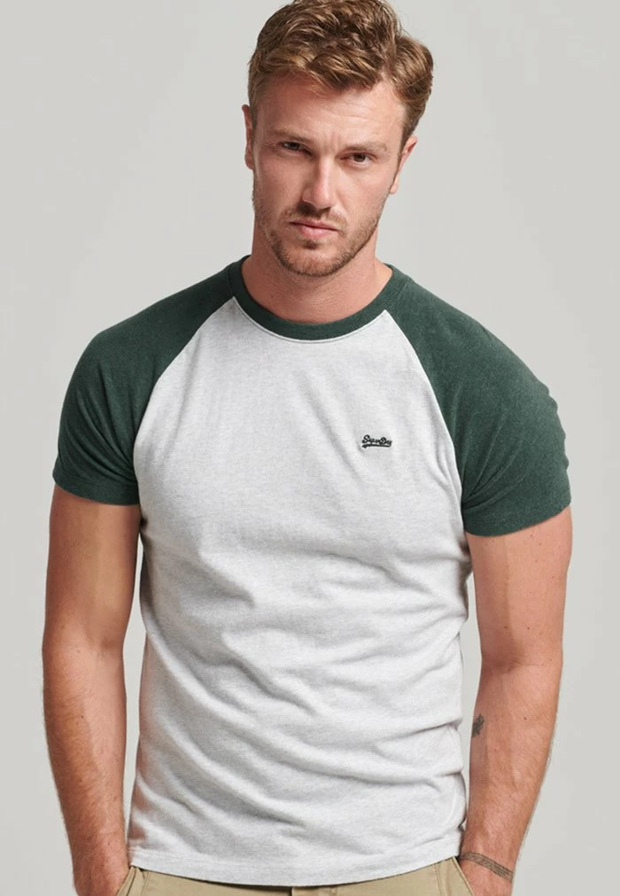 Superdry VINTAGE BASEBALL - Print T-shirt - Glacier Grey Marl , Buck Green Marl 1 Superdry VINTAGE BASEBALL - Print T-shirt - Glacier Grey Marl , Buck Green Marl