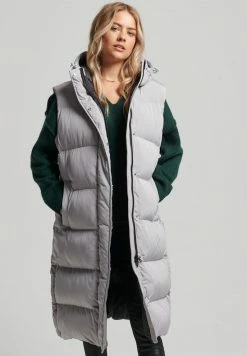 Superdry LONGLINE PADDED - Waistcoat - Flat Grey