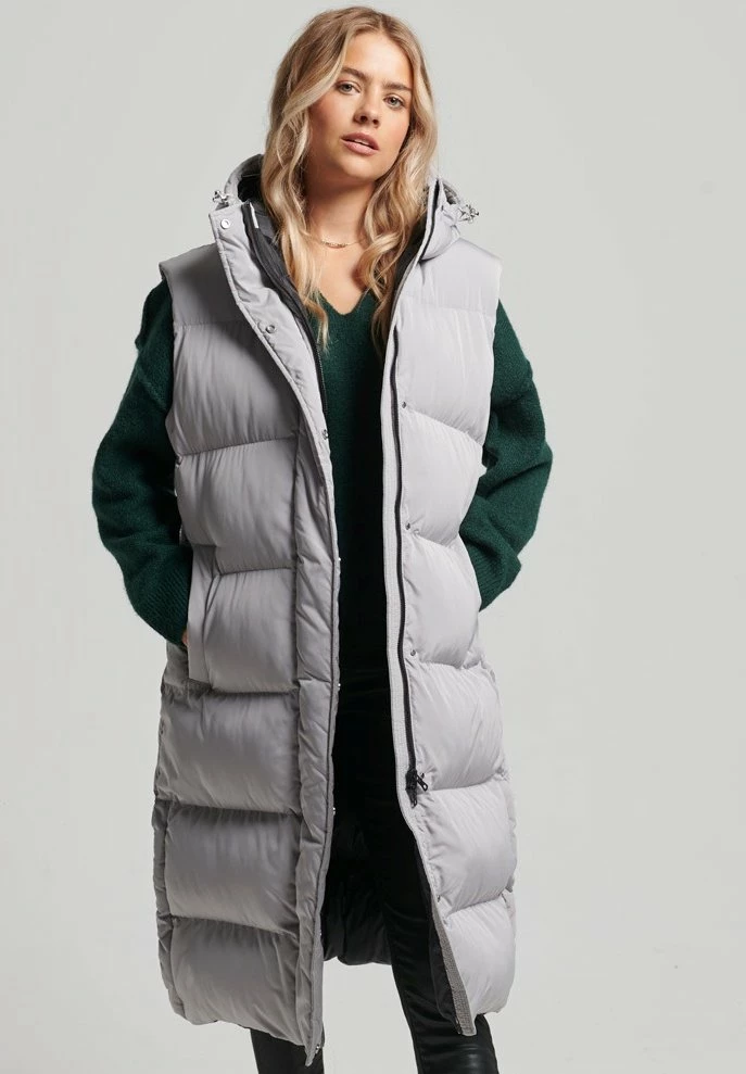 Superdry LONGLINE PADDED - Waistcoat - Flat Grey 1 Superdry LONGLINE PADDED - Waistcoat - Flat Grey