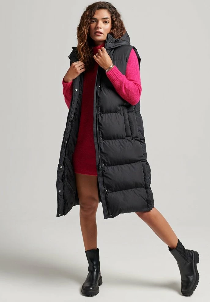 Superdry LONGLINE PADDED - Waistcoat - Black 2 Superdry LONGLINE PADDED - Waistcoat - Black - Image 2