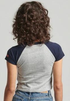 Superdry BASEBALL TINY - Print T-shirt - Athletic Grey Marl Rich Navy