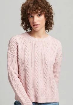 Superdry DROPPED SHOULDER CABLE CREW NECK - Jumper - Nappa Pink Twist