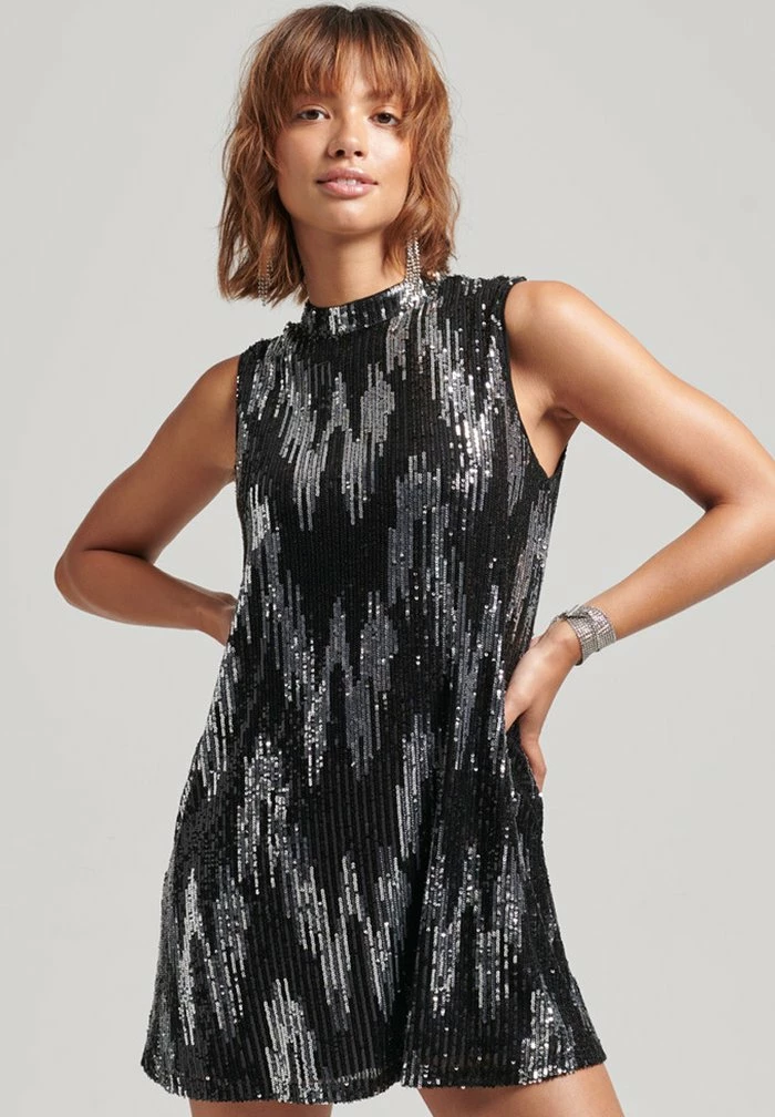 Superdry Cocktail Dress / Party Dress - Black Silver Sequin 1 Superdry Cocktail Dress / Party Dress - Black Silver Sequin