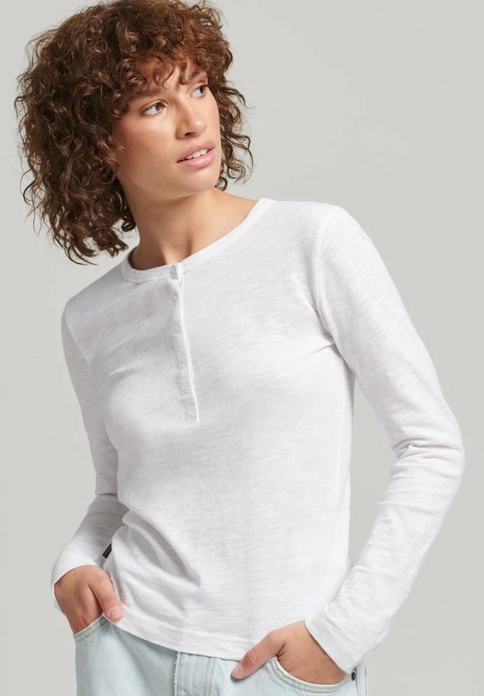 Superdry HENLEY - Long Sleeved Top - Optic 1 Superdry HENLEY - Long Sleeved Top - Optic
