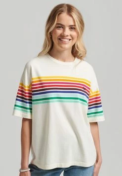 Superdry CALI STRIPE - Print T-shirt - Buttercream