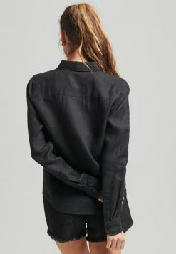 Superdry STUDIOS LONG SLEEVE - Button-down Blouse - Black -Superdry Shop d44433ff506d4484900303315476a741