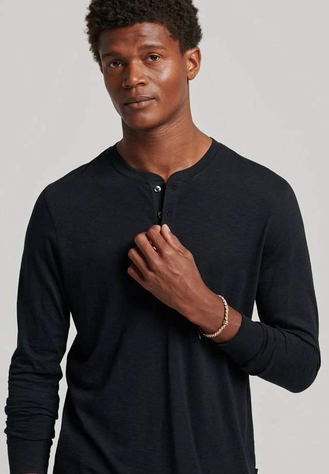 Superdry HENLEY - Long Sleeved Top - Black 2 Superdry HENLEY - Long Sleeved Top - Black - Image 2