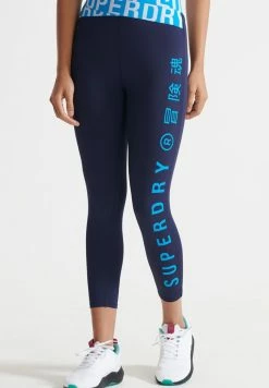 Superdry Leggings - Trousers - Rich Navy Aqua