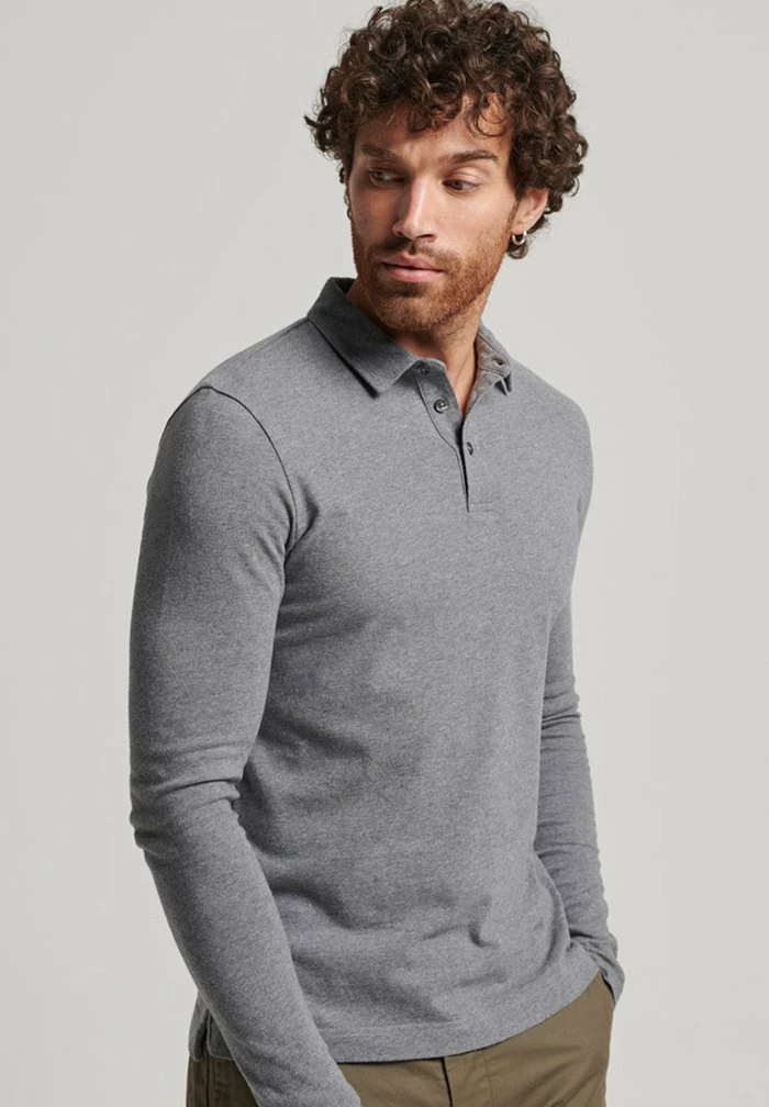 Superdry LONG SLEEVE - Polo Shirt - Mid Grey Marl 2 Superdry LONG SLEEVE - Polo Shirt - Mid Grey Marl - Image 2