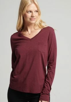 Superdry LONG SLEEVE POCKET - Long Sleeved Top - Deep Port