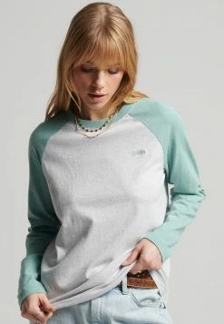 Superdry VINTAGE BASEBALL 3/4 SLEEVED - Long Sleeved Top - Glacier Grey Marl Sage Marl
