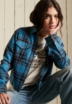Superdry HERITAGE CHECK CROPPED - Button-down Blouse - Kilburn Check Blue -Superdry Shop d833a07230d6447685ad5bdc4c0c893a