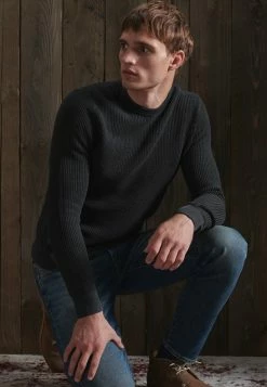 Superdry ACADEMY DYED TEXTURE - Jumper - Washed Carbon Black -Superdry Shop d862d8bb25e34fd8bc2a6623add098b0