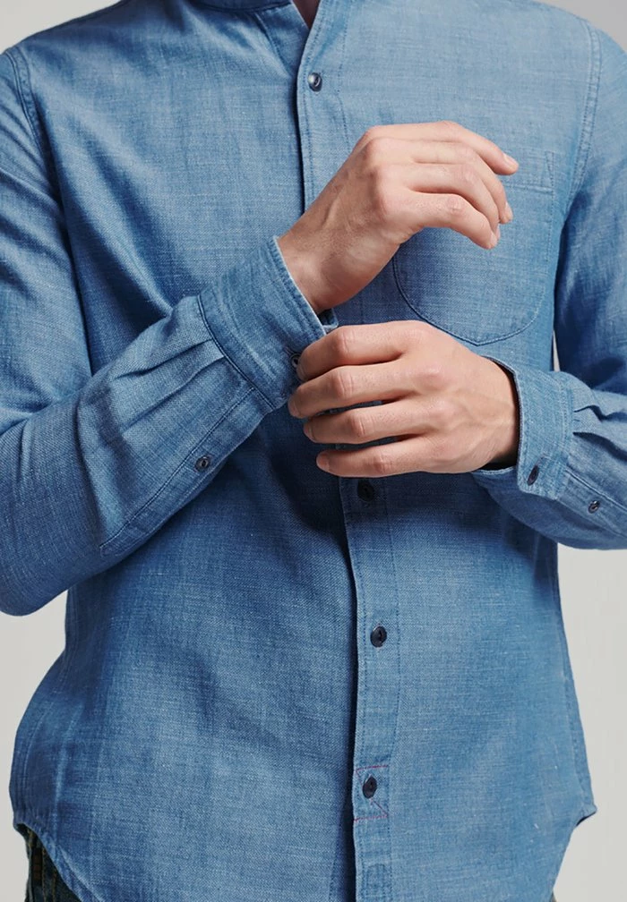 Superdry VINTAGE GRANDAD - Shirt - Indigo Slub Herringbone 3 Superdry VINTAGE GRANDAD - Shirt - Indigo Slub Herringbone - Image 3