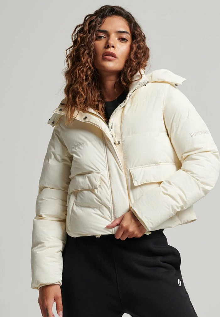 Superdry TRAIN BOXY PUFFER - Winter Jacket - Riff White 1 Superdry TRAIN BOXY PUFFER - Winter Jacket - Riff White