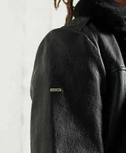 Superdry AVIATOR FLIGHT - Leather Jacket - Black