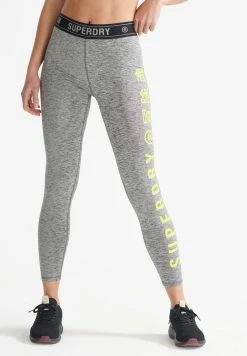 Superdry SPORT TRAINING ELASTIC - Leggings - Grey/yellow