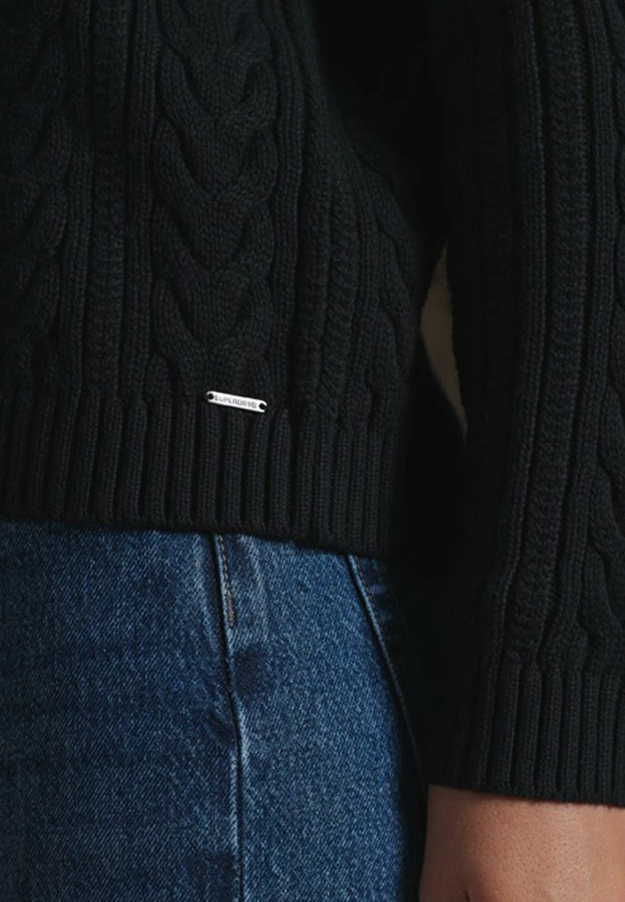 Superdry DROPPED SHOULDER CABLE CREW NECK - Jumper - Black 3 Superdry DROPPED SHOULDER CABLE CREW NECK - Jumper - Black - Image 3