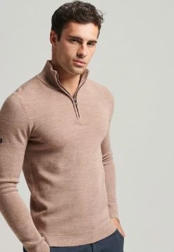 Superdry HALF ZIP - Jumper - Camel Marl