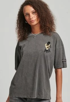 Superdry ROCK GRAPHIC - Print T-shirt - Dark Washed Black