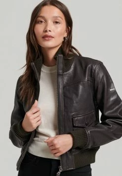 Superdry COLLAR - Faux Leather Jacket - Chocolate Brown