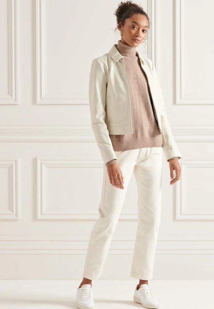 Superdry Leather Jacket - Off White 1 Superdry Leather Jacket - Off White