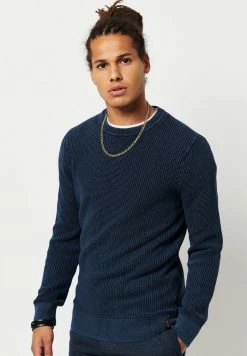 Superdry ACADEMY DYED TEXTURED - Jumper - Washed Dark Indigo