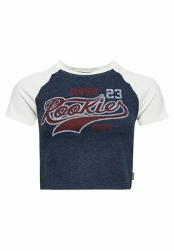 Superdry COLLEGE GRAPHIC CROPPED - Print T-shirt - Rich Navy Marl Ecru -Superdry Shop e91b4c3f576647a0939173e16662d5d5