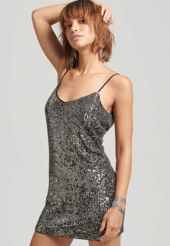 Superdry SPARKLY CAMI MINI - Cocktail Dress / Party Dress - Charcoal Grey Sequin
