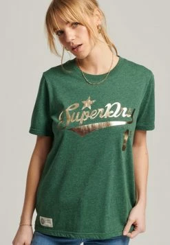 Superdry VINTAGE SCRIPT STYLE COLLEGE - Print T-shirt - Heritage Pine Green Marl