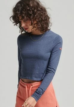 Superdry VINTAGE TINY LONG SLEEVED - Long Sleeved Top - Navy Marl Dark Grey